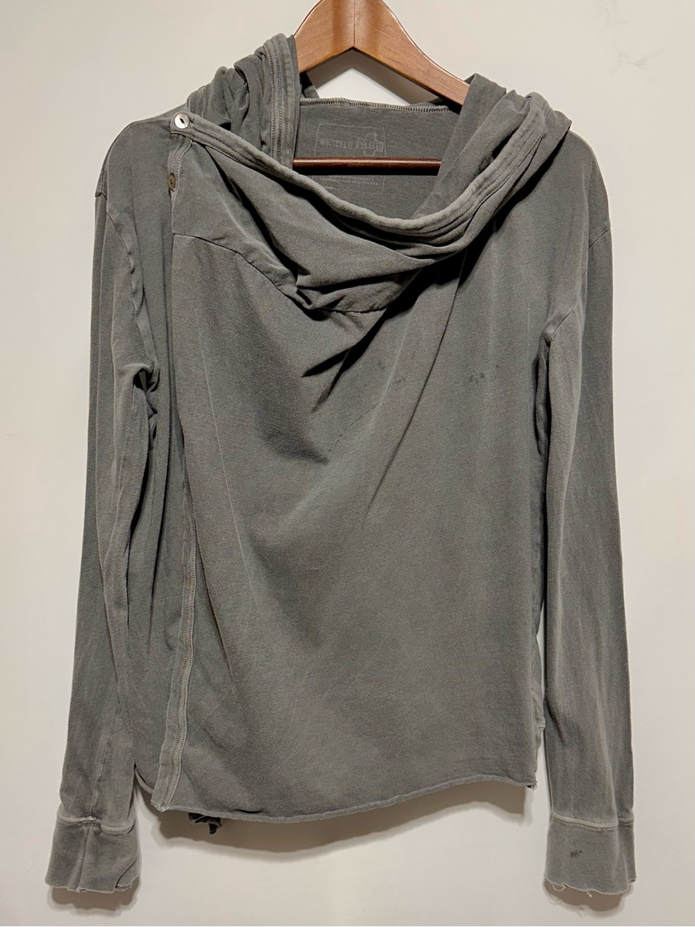 We The Free Free People Gray Distressed Cowl Neck Hoodie Pullover Size S